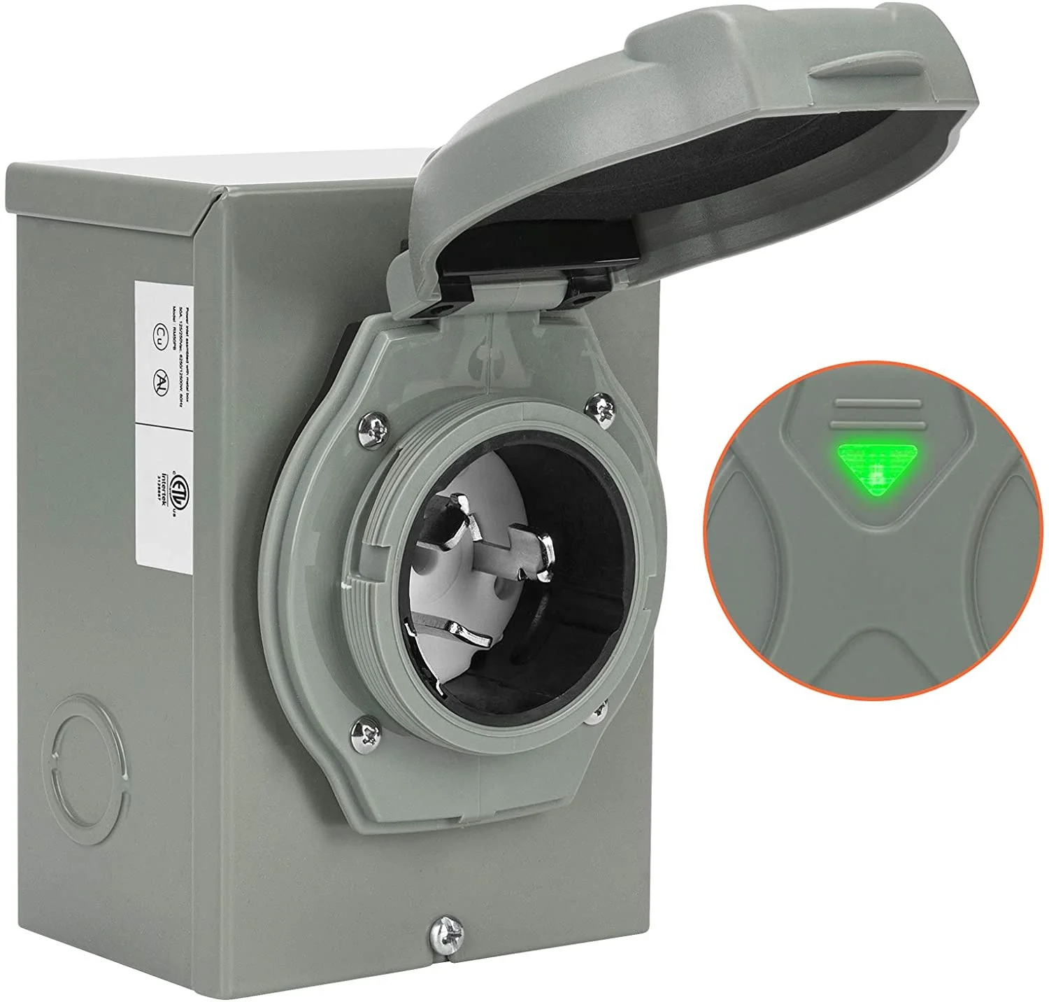 H10414  50 Amp Generator Power Inlet Box NEMA SS2-50P 125/250 Volt Power Inlet Box for 3 Prong Generator Cord