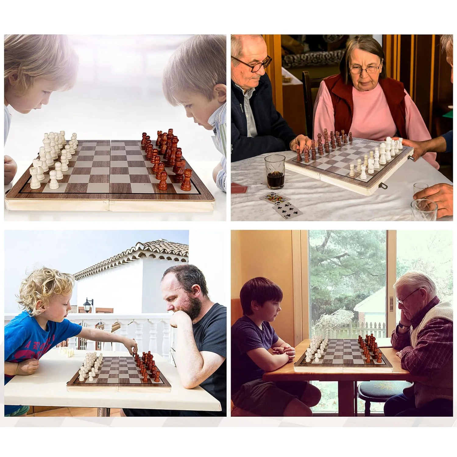 Foldable Wooden Chess Set Board Chess Checkers Set with 2 Extra Queens Wooden Chess Sets