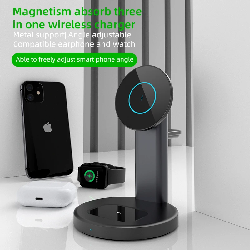 3 in 1 15W magnetic fast wireless mobile phone charger  for iphone