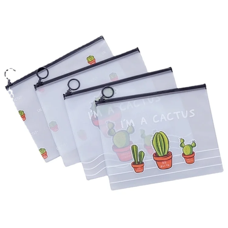 Students test transparent pen bag Korean stationery small fresh cactus ring bag large capacity stationery pencil case