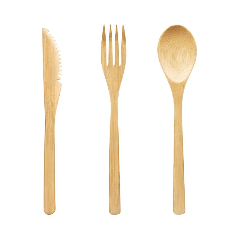 High quality source assured 20cm bamboo knife fork and spoon portable bamboo cutlery kit LFGB dinner set