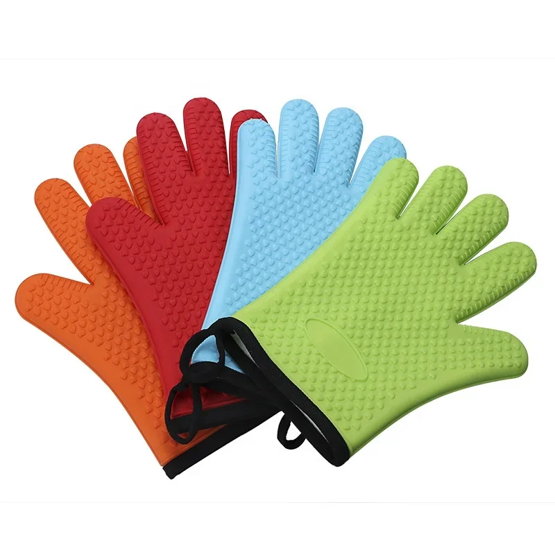 Rubber Waterproof Outdoor Barbecue Extreme Heat Resistant Grilling Cooking Baking Oven Mitts Pit Silicone Oven Glove BBQ Gloves