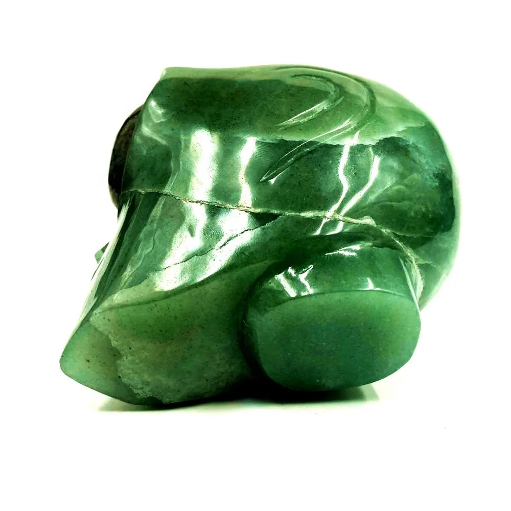 Оптовая продажа натуральный резанный вручную хрустальный череп инопланетянина народное ремесло зеленый авантюрин голова для украшения