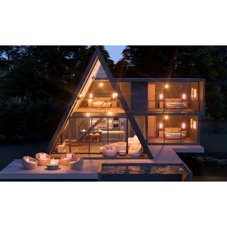 Triangular wooden house, in the forest, 170 square meters of earthquake-resistant structure high-quality house, triangular house