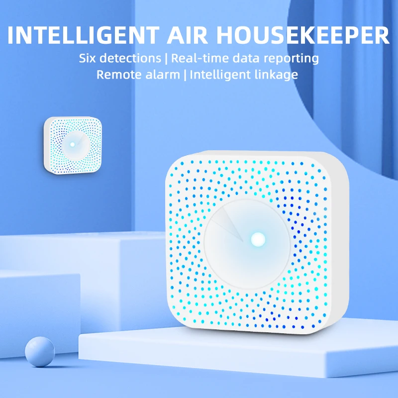 Wi-Fi Смарт-Датчик TVOC + CO2 PA температура Влажность PM2.5 Датчик качества воздуха (6 в