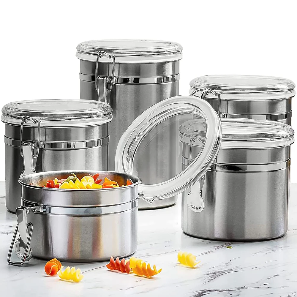 Custom 304 Stainless Steel Copper Airtight See-through Lid Coffee Bean Tea Suger Jar Food Storage Containers Metal Canister