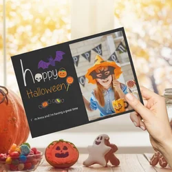 Luxury Custom Photo Text Greeting Card Bat Candy Festival Happy Halloween Cards