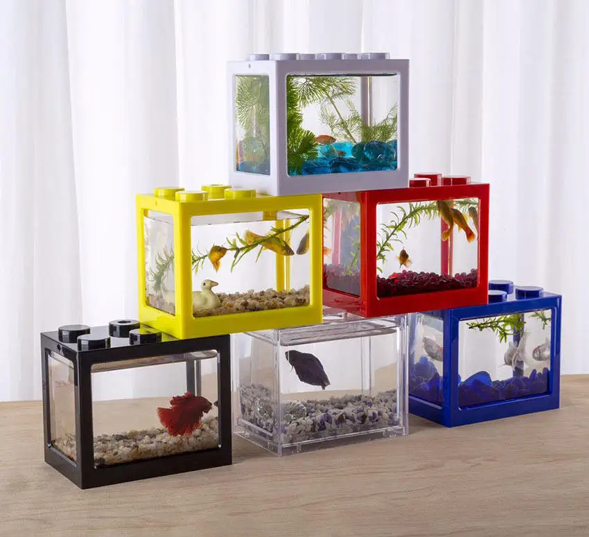 Mini Aquarium Fish Tank With Usb Led Lighting Small Aquarium Office Viewing Transparent Fish Tank