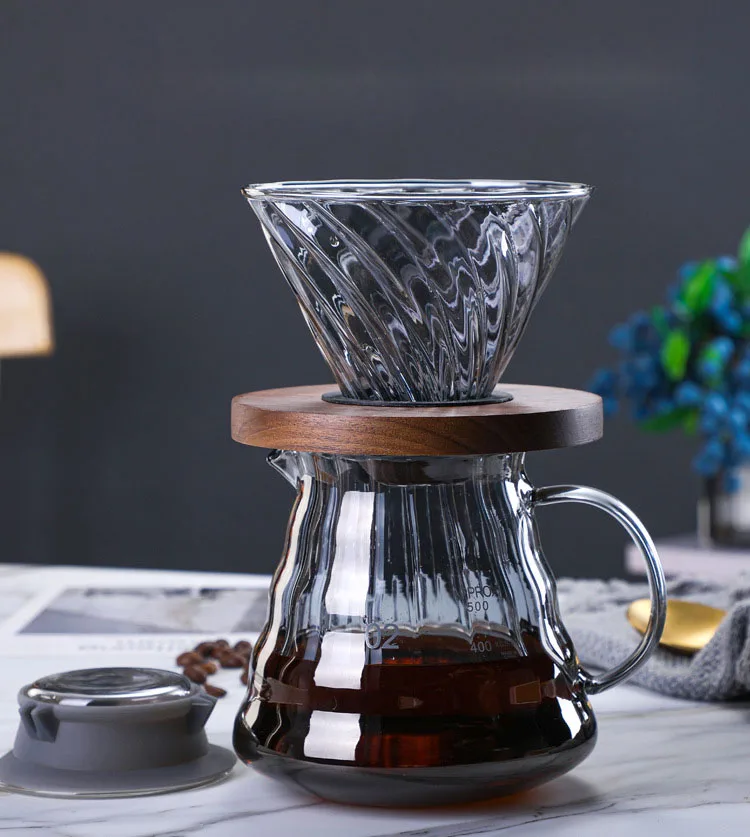 Coffee Maker Wood Stand Coffee Filter Glass Coffee Server Dripper