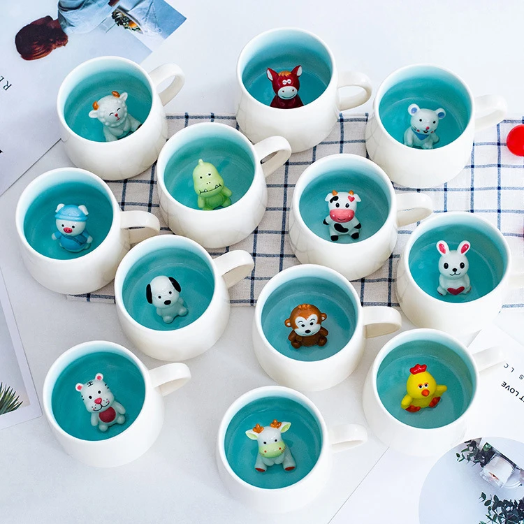 Cute Reusable Animal Decoration Inside Porcelain Cup With Handle Portable Food Grade Ceramic Animal Dog 3D Mug Cup For Drinking