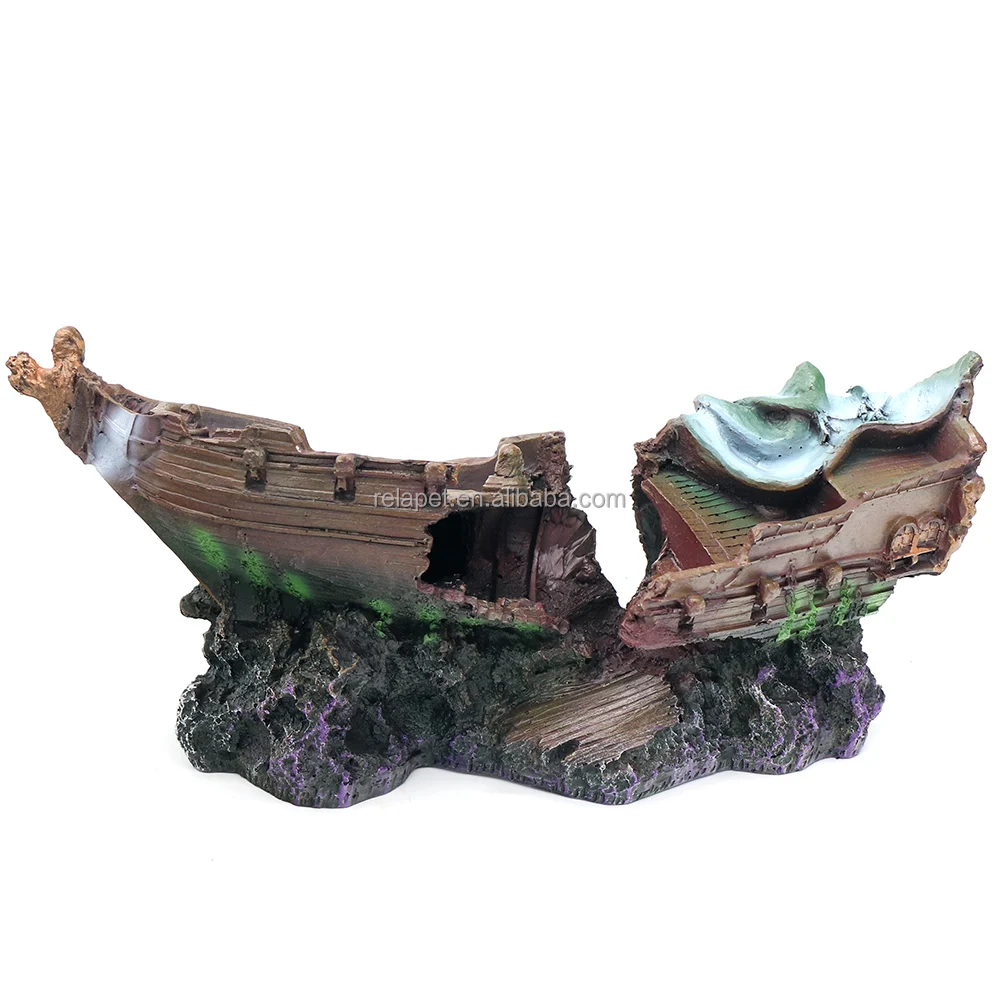 Aquarium Ornament Ship Sunk Boat Fish Wreck Tank Sailing Decor Cave Shipwreck