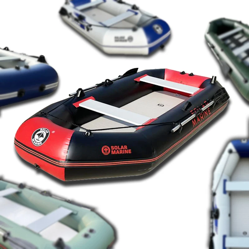 Solar Marine 260cm PVC Inflatable Fishing Boat 3 Person Rowing Kayak Wear-Resistant with Pump Canoe Outdoor Water Sports