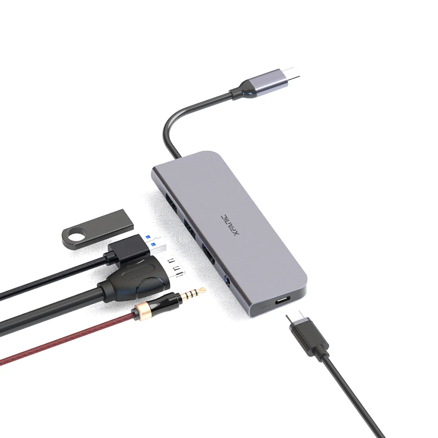 Xfanic Hot Sale C-type Desk Usb Hub Hdmi 4k Pd Usb 3.1 Hub Mic 2-in-1 Type C Hub