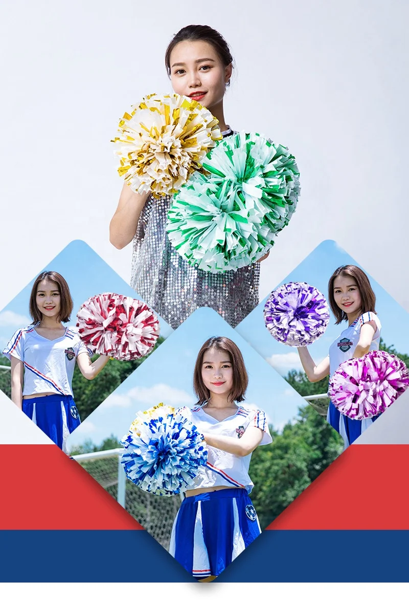 Dance Team Spirit Cheer Poms Shiny and Metallic Cheerleading Pom Poms with Handle for Girl Boy School Sports