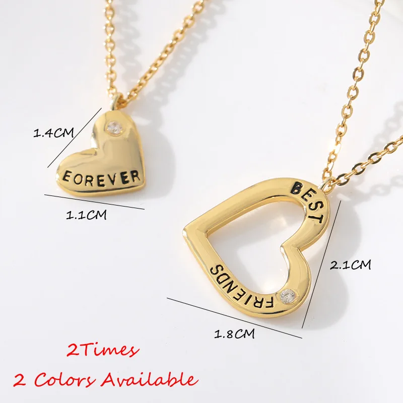 Gold Plated Stainless Steel BFF best friend Forever Heart Iced out Pendant Necklace