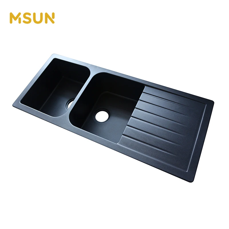 MSUN Artificial Marble Quartz Stone Kitchen Double Sink In vanity sink