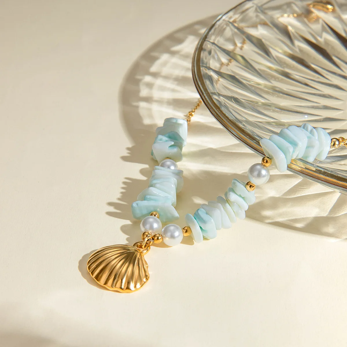 Summer Beach Vacation Jewelry Shell Pieces Pearl Shell Pendant Necklace Stainless Steel Beads Necklace Idea Handmade Jewelry