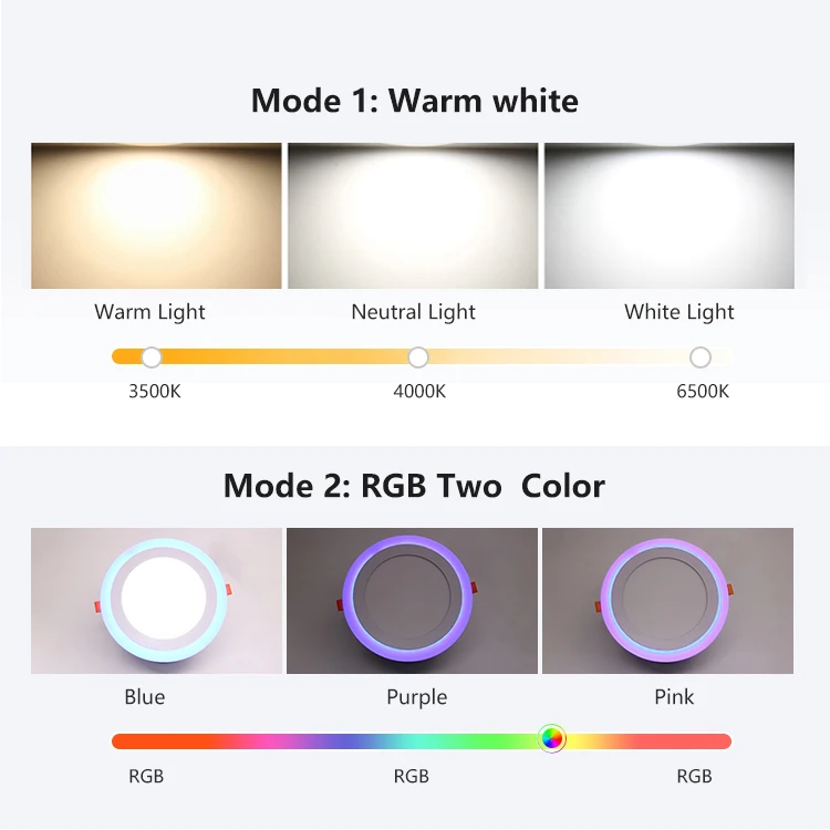 Modern Style Square Round Indoor Lighting Two Color 3w 4w 6w Smd Recessed RGB Led Panel Light