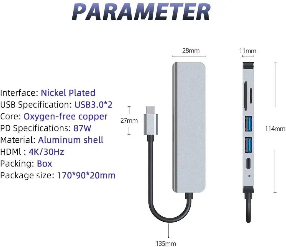  USB-концентратор 6 в 1 Type C адаптер 3 0 4K устройство для чтения