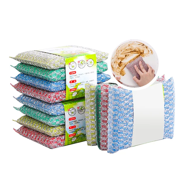 Custom Kitchen Cleaning Sponge Non-Scratch Heavy Duty Stainless Steel Wire Mesh Sponge Scouring Pad Sponges For Dishes