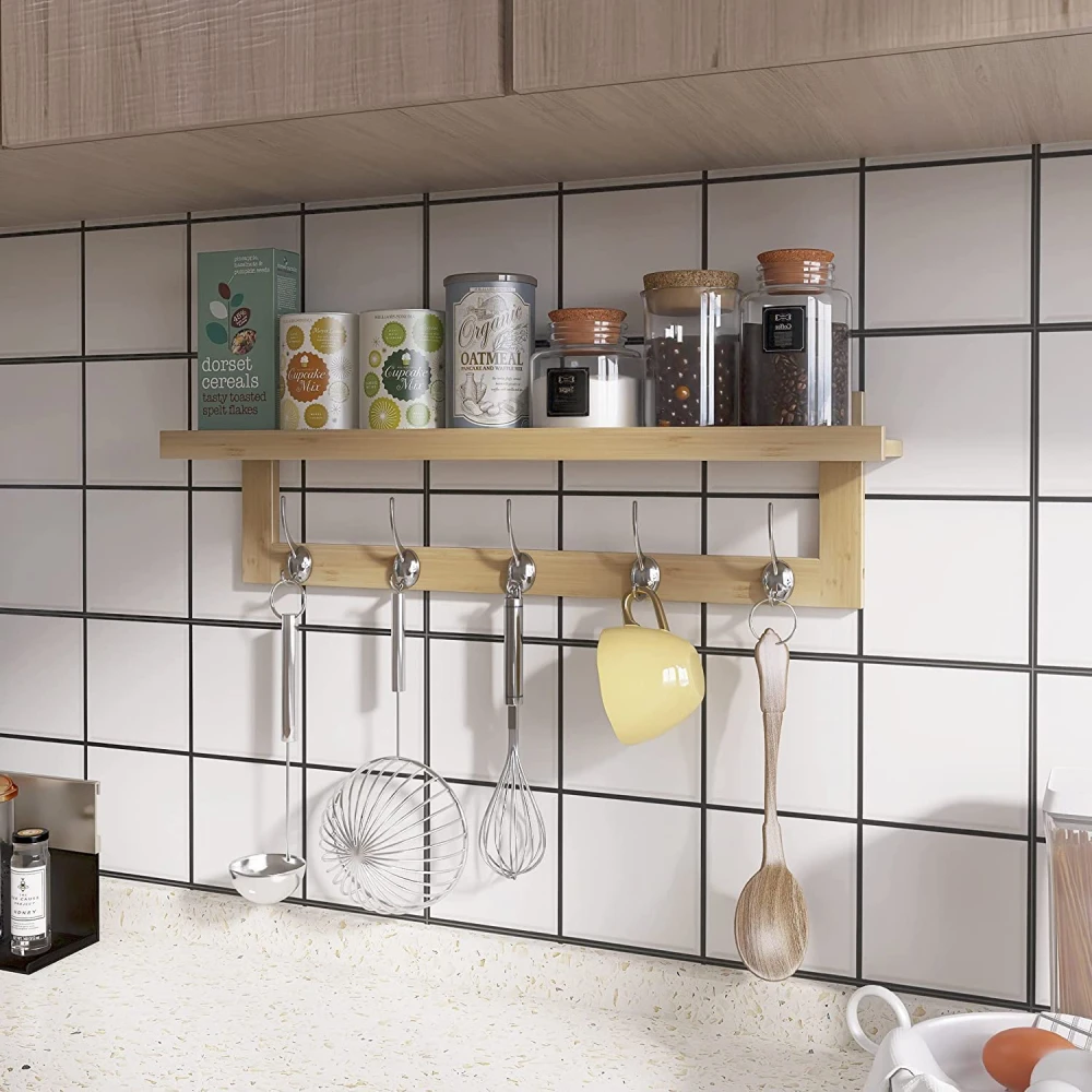 Hat Rack Hooks Bamboo Garment Coat Clothes Hanging Rack Coat Hanger With Storage