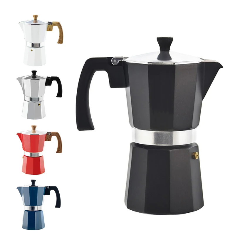 Custom  High-quality Italian 6cups Moka Pot Aluminum Design Home Stove of Espresso Coffee Moka Pot Coffee Maker