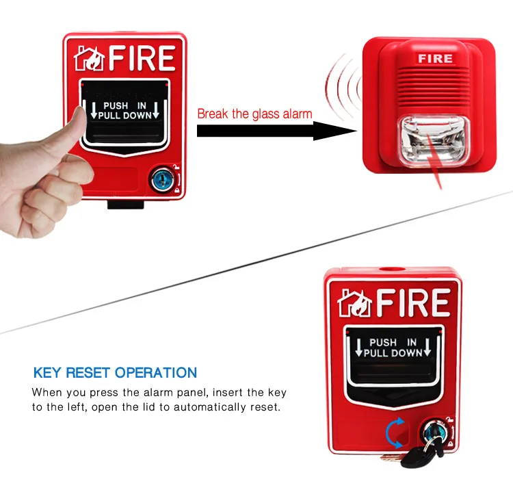 9-28VDC Wired Fire Alarm Conventional Manual Call Point Fire Safety Pull Alarm Station Fire Alarm Button