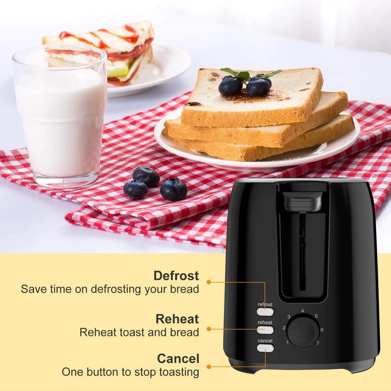 Auto Pop Up 2 Slices Retro Toaster Smart Electric Mini Toaster Oven Sandwich Bread Toaster With Defrosting Warming Up Function