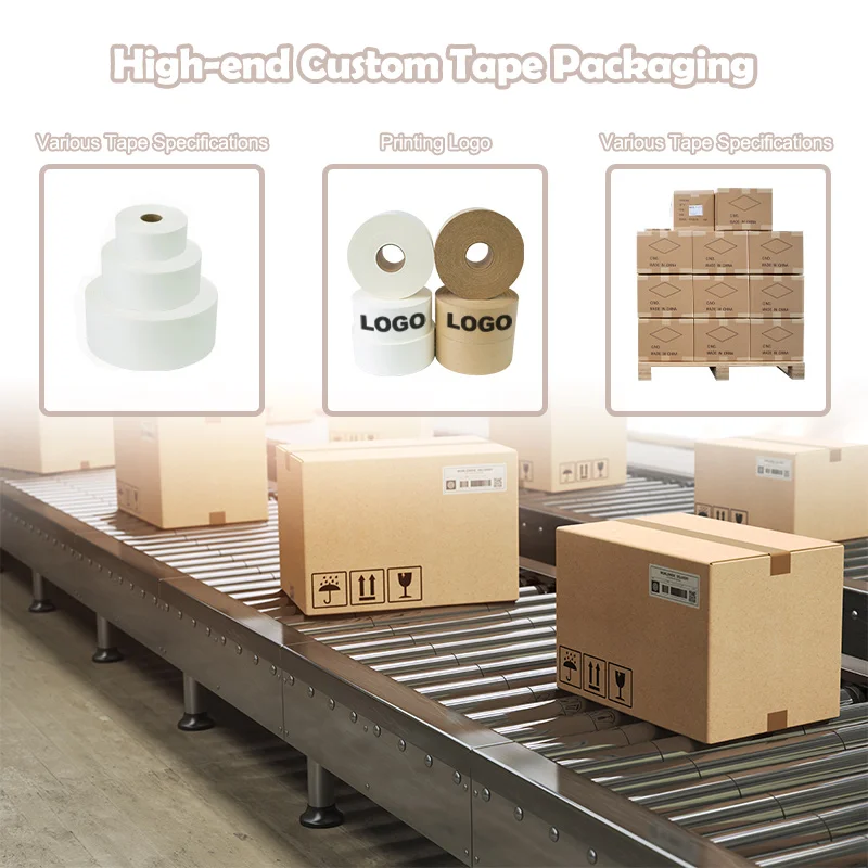 Low Price Extra Strong Wet Water Activated Gummed Paper Kraft Custom White Brown Tape