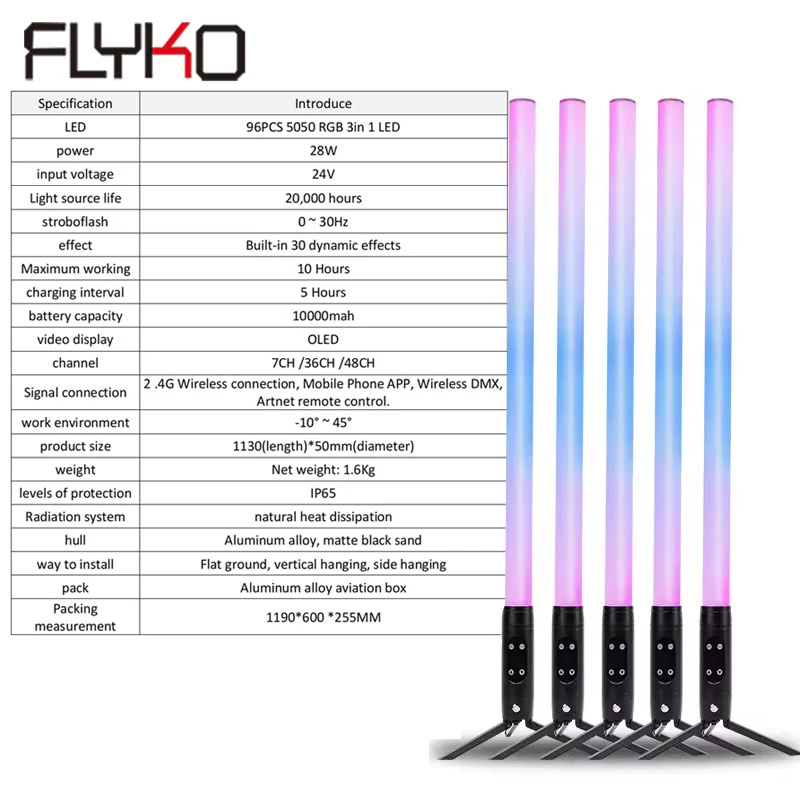 FLYKO Беспроводная батарея 360 Пиксельная трубка IP65 Водонепроницаемый Rgb перезаряжаемая Светодиодная световая панель
