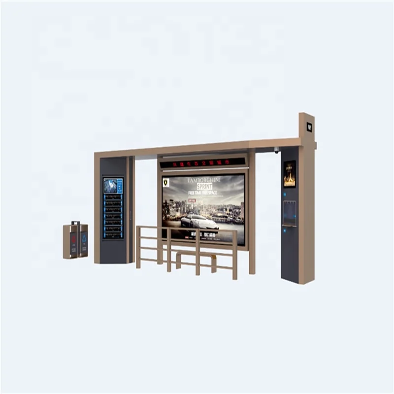 Modern bus stop shelter design outdoor solar powered bus stop LED advertising bus shelters with bench