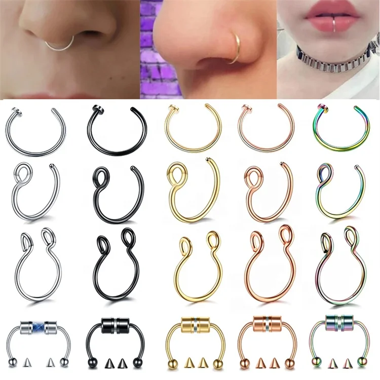 Bulk StainlessSteel Nose Ring Hoop Septum Rings C Clip Lip Ring Earring for Women Piercing Body Jewelry Non-Pierced