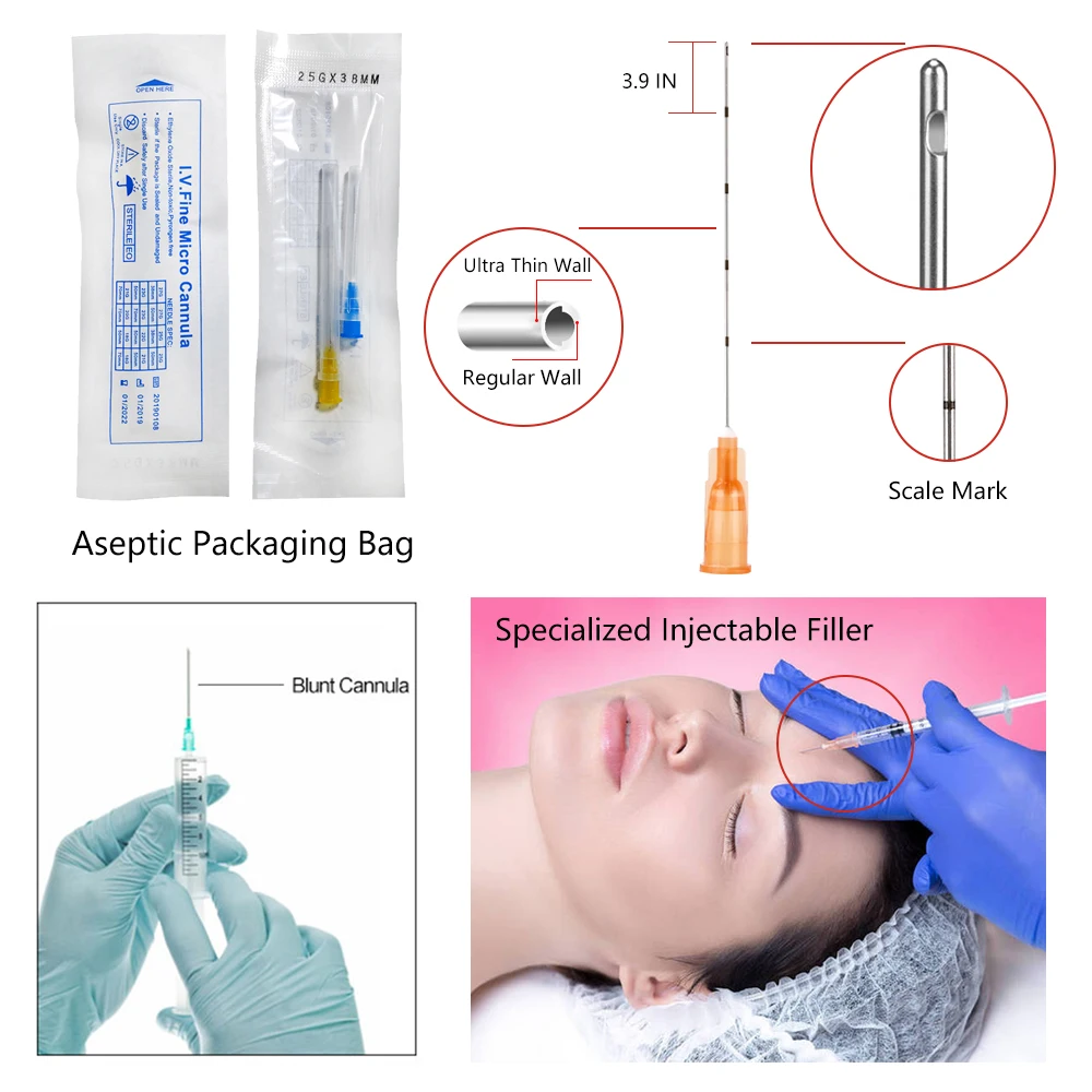 Korea Beauty Disposable Fine Stainless Steel Blunt Tip 21g 70mm Micro Cannula