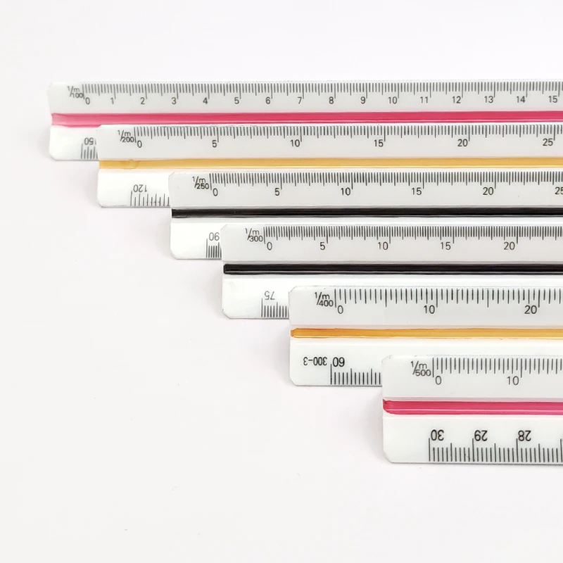 30cm Professional Drawing Ruler Beveled Edges Architecture 6 Ratio 1:100/200/250/300/400/500 High Scale Triangular Scale Ruler