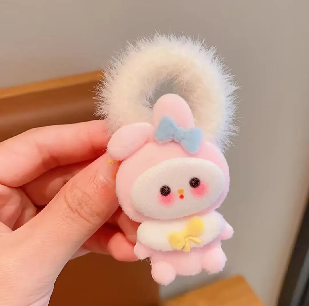 Wholesale Kids Sweet Cute High Elastic Rubber Bands Elastic Hair Accessories Plush Cartoon Hair Bands For Girls