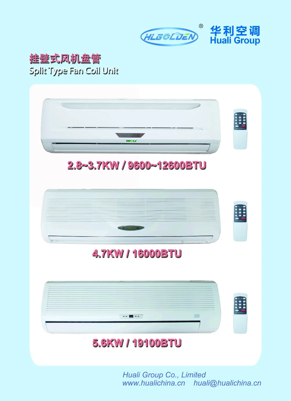 Chiller Water Type Industry 18000BTU Wall Water Cooling Type Central Air Conditioning Indoor Unit Wall Mount Fan Coil Unit
