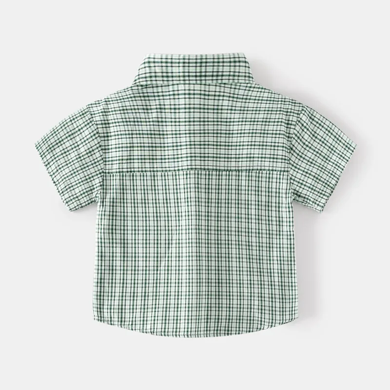 Children Kids Summer Clothing Short Sleeve Gingham Top Shirts Blouse For 3-7 Years boys plaid Shirts Blouse