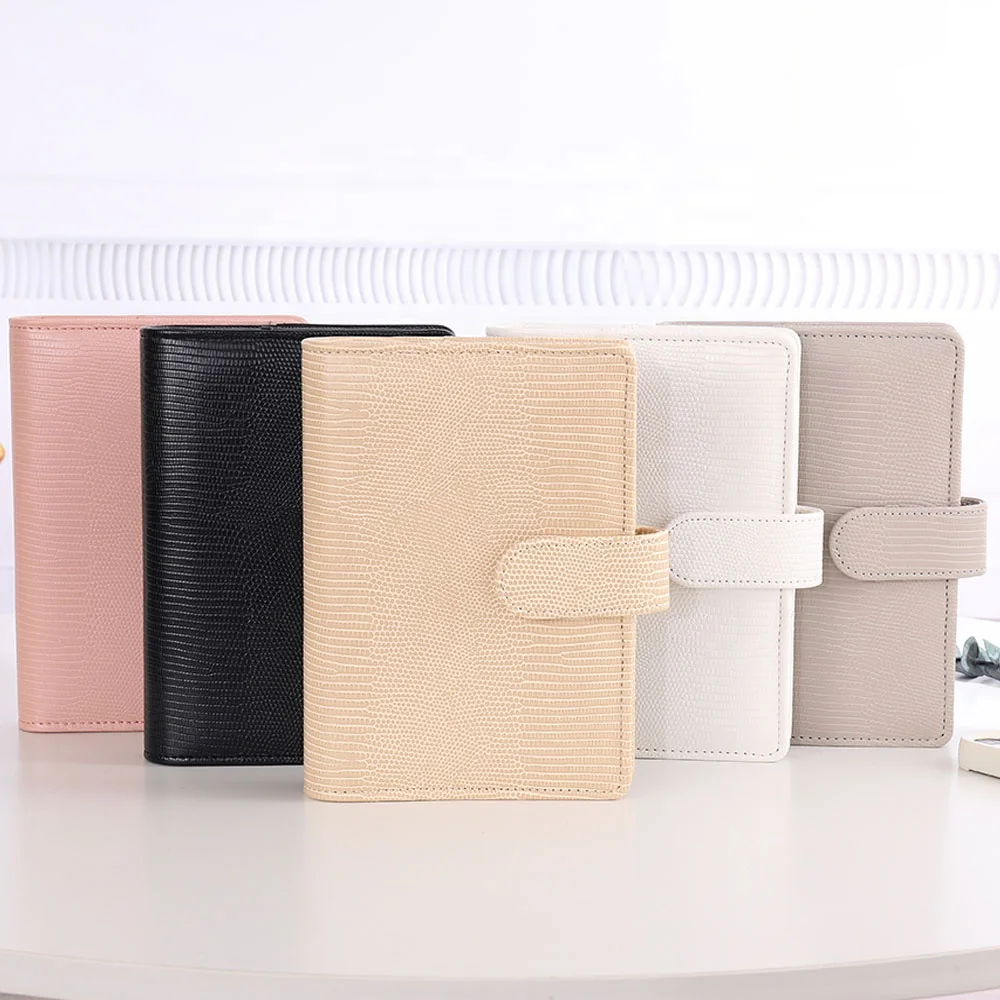 Кожаный бумажник Etsy A6 с принтом ящерицы лидер продаж 6 колец Обложка для бумажника цвет слоновой кости белый черный розовый бежевый серый