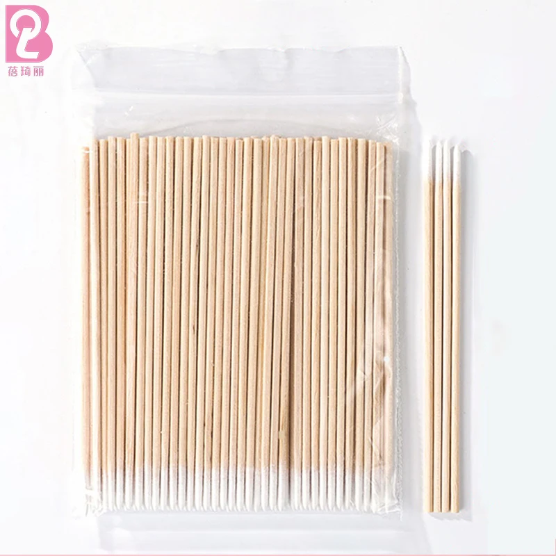 Beiqili 100pcs Cotton Tipped Tattoo Pointed Cotton Buds Swabs Biodegradable Makeup Cosmetic Applicator Wood Sticks