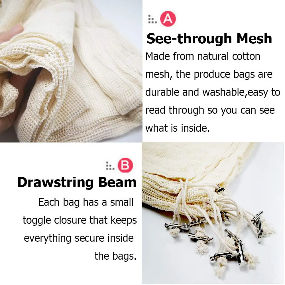Reusable organic cotton mesh bag with Multi-function shopping bag