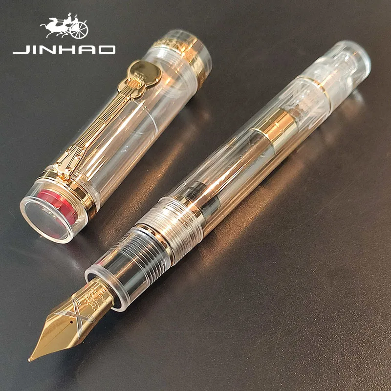 Jinhao 1935 Transparent Acrylic Fountain Pen Large 5-Pointed Star Guitar Clip,Large Size Converter  Screw Cap calligraphy pen