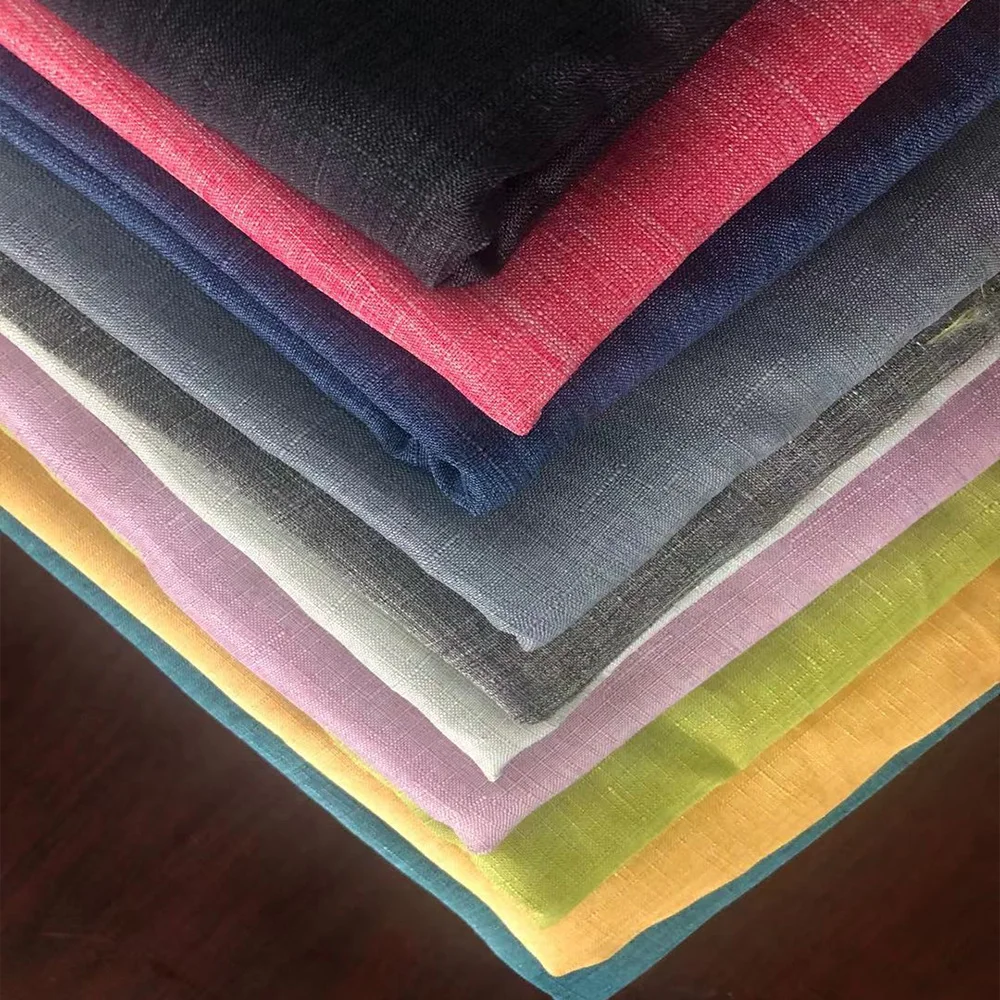 100% polyester cationic fabric plain colour cruciform slub yarn for table cloth window curtain chairpad