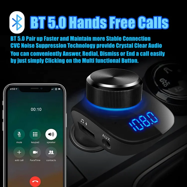 PD 27W BT Car Stereo BT Car Charger MP3 FM Transmitter Kit Hands Free call Aux output 3.5mm Audio MP3 Wireless BT Car Adapter