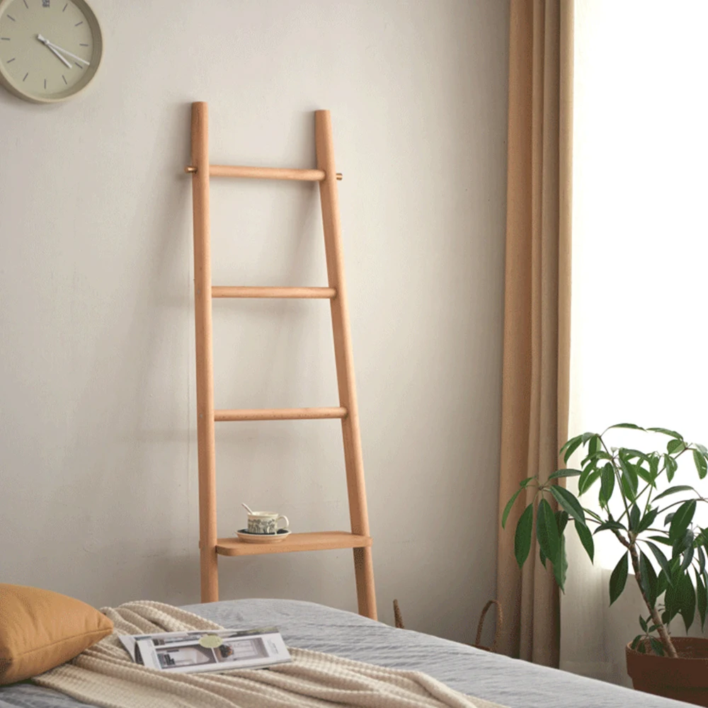 Wooden Blanket Ladder Shelf for Living Room Towel Rack with Decorative Blanket Rack Holder