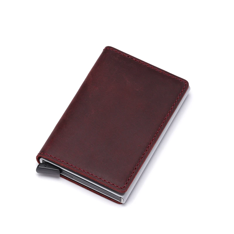 Amazon Hot Sale High Quality Crazy Horse Leather Minimalist Aluminum Case Credit Card Holder Wallet In Large Stock