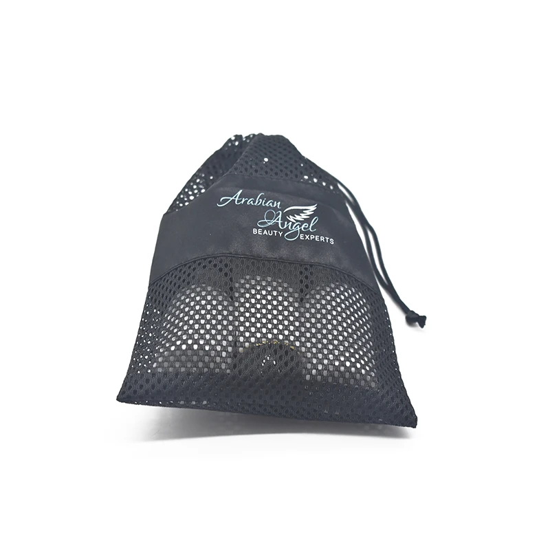 Customized Black Drawstring Mesh bag With Satin For Makeup Package