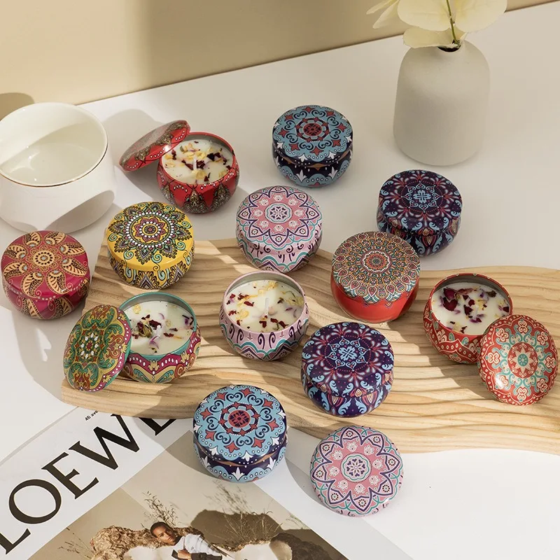 Customized Logo Packaging 4 Pcs Round Can Tin Scented Soy Wax Candle With  Gift Box For Home Decor