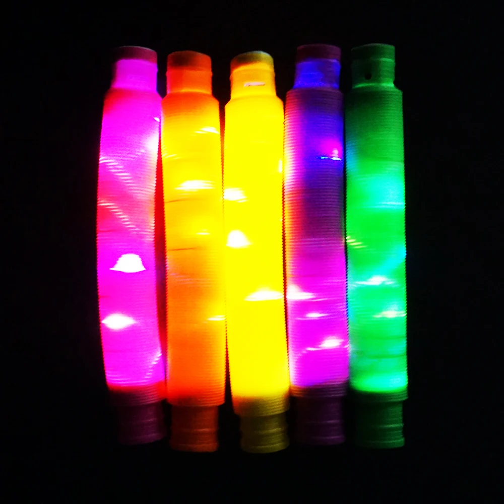 Plastic Stretch LED Light Pop Tubes Sensory Fidget Toys Stress Relief Party Favors for Kids