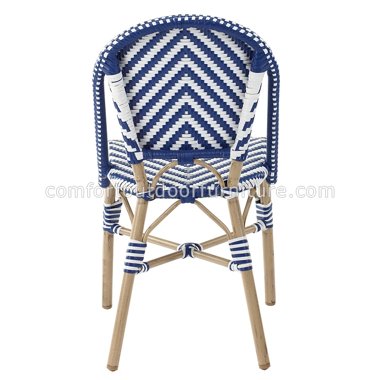 Commercial Grade Metal Frame Morden Seating Rattan Woven Dining Chair in Navy blue+white color