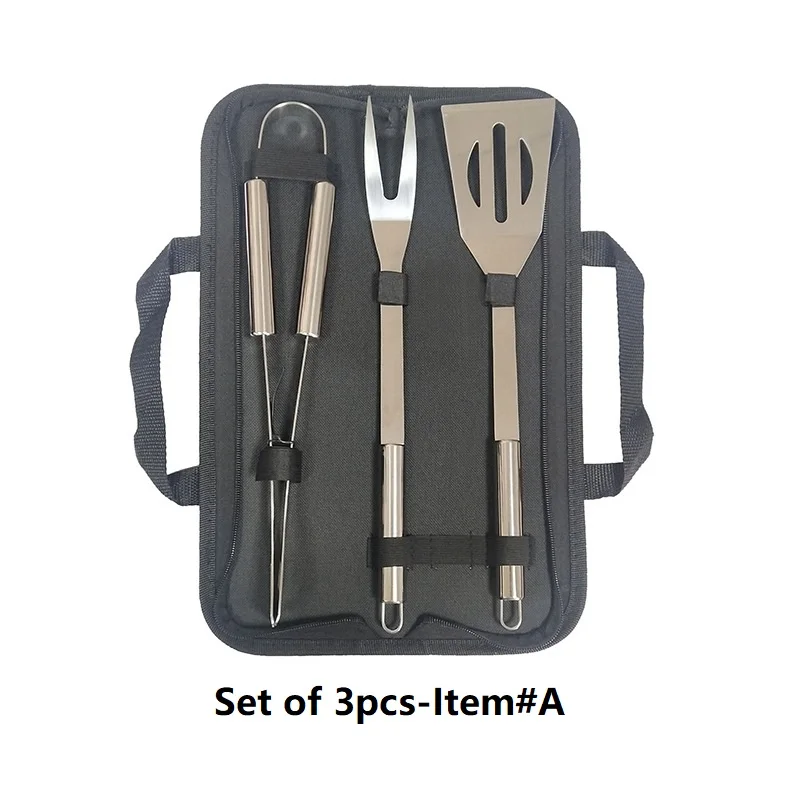 BBQ Grill Tools Set with Spatula Fork Tongs and Cleaning Brush for Complete Barbecue Accessories Kit with Portable Bag